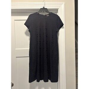 J.McLaughlin Textured Knit Jacquard Crew Neck Cap Sleeve Swing Dress Large Black